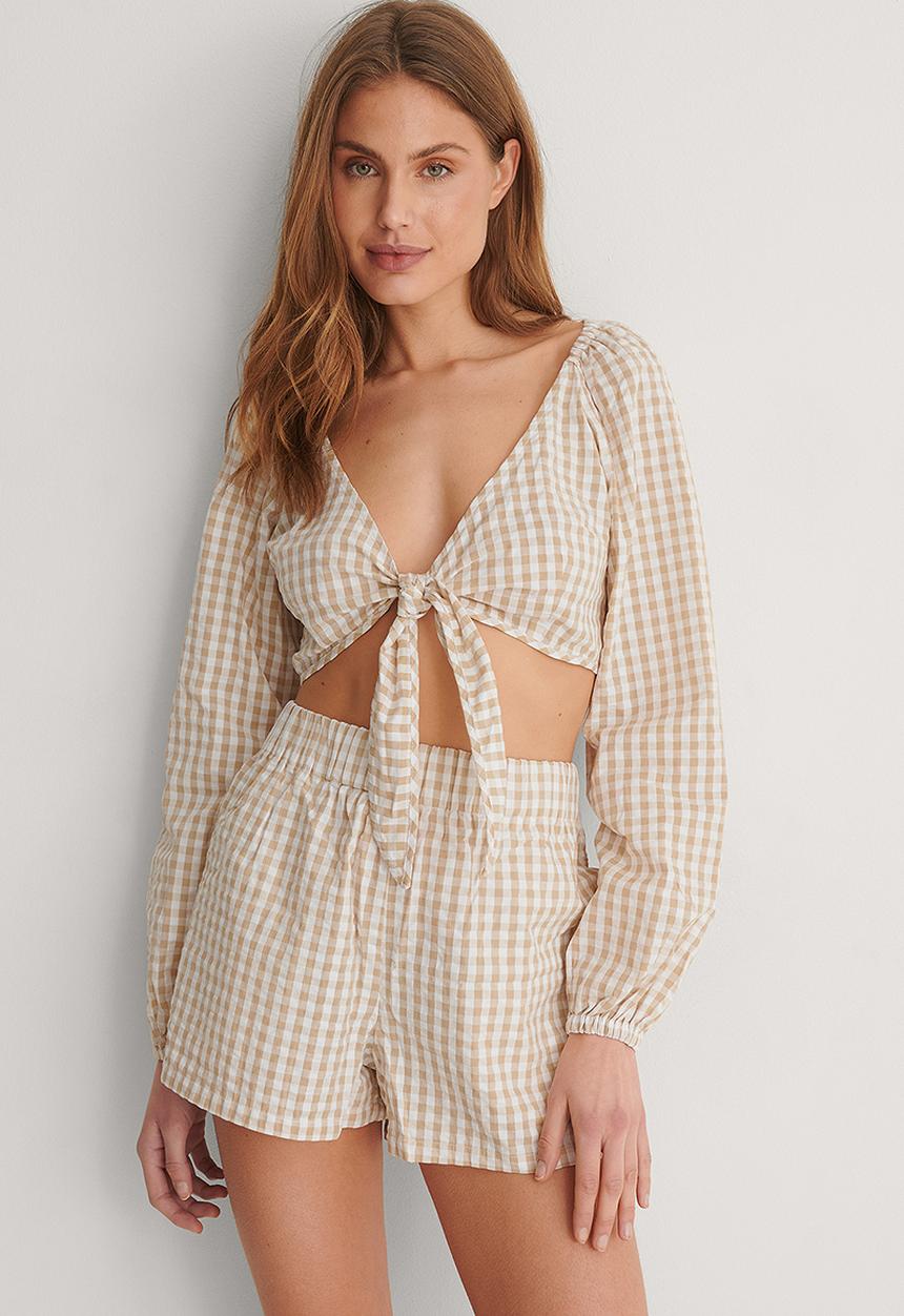 NA-KD - Gingham checked shorts - beige check