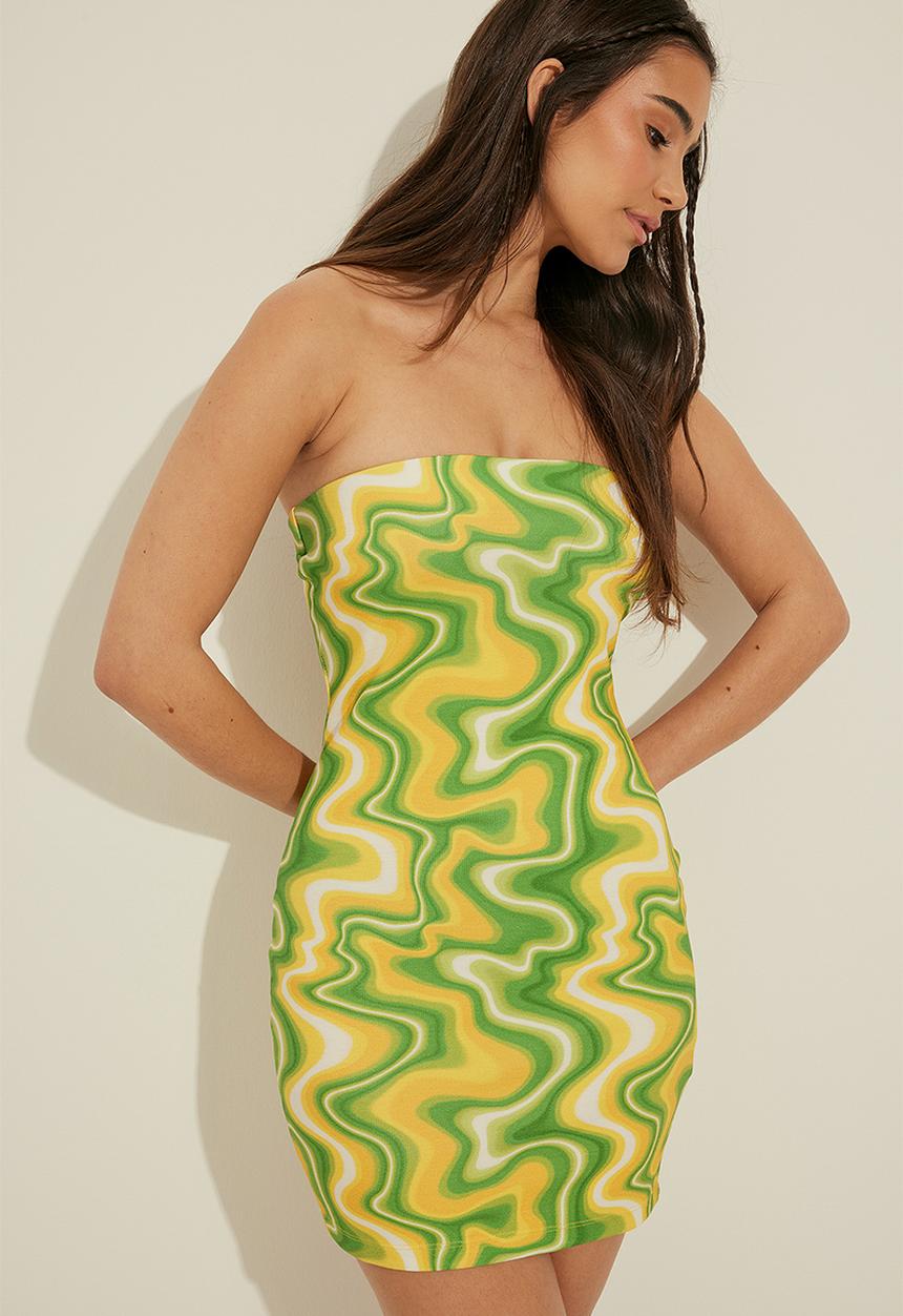 NA-KD - Bandeau mini dress - green & yellow