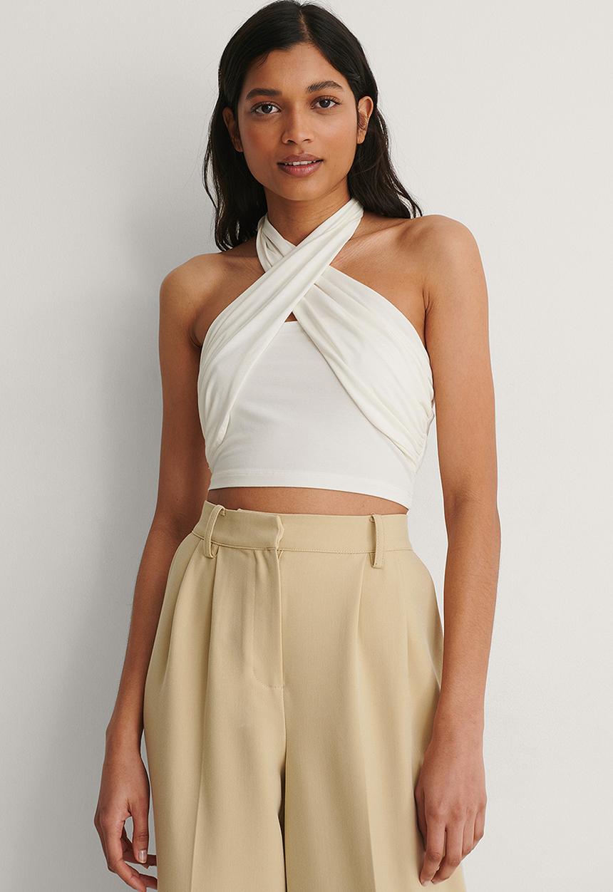 NA-KD - Crossover halterneck top - white