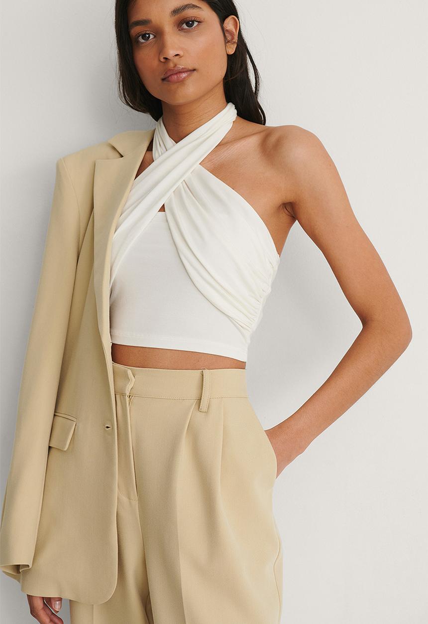 NA-KD - Crossover halterneck top - white