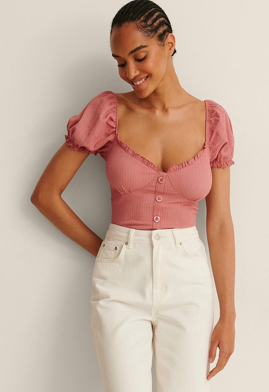 NA-KD - Cup detail crepe top - dusty pink