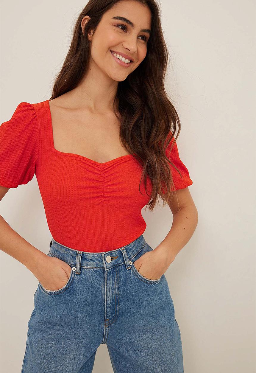 NA-KD - Heart neckline top - spicy red