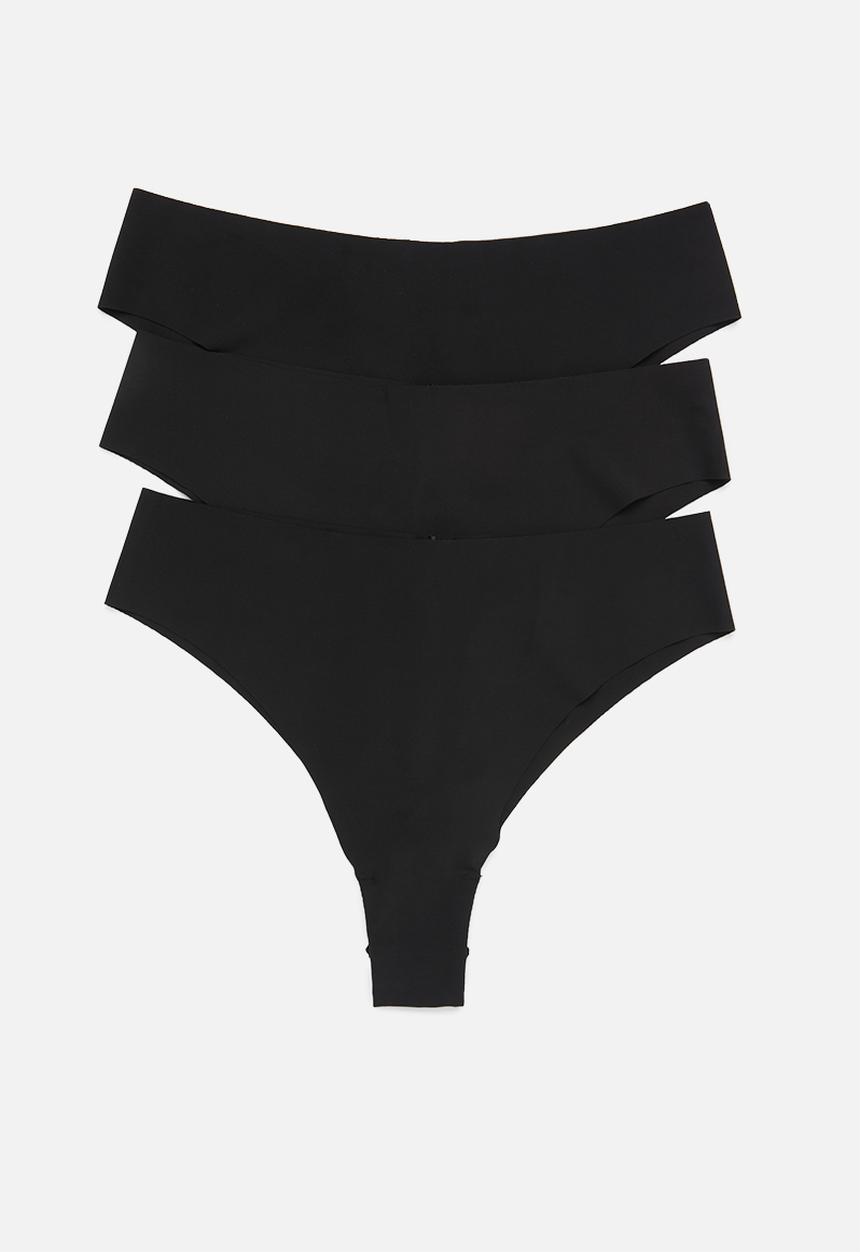 Cotton On - The invisible high cut brasiliano brief 3 pack - black
