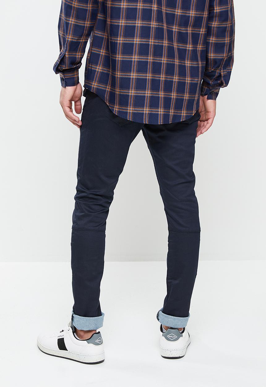 Cutty - Mens skinny fit coated biker denim jean - blue black