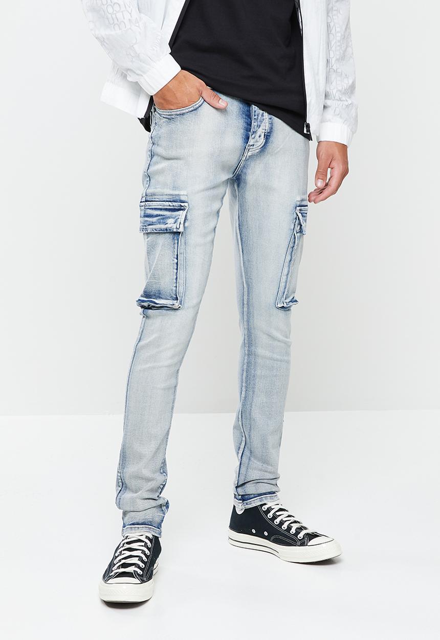 Cutty - Stacks skinny fit cargo denim jean - lt blue