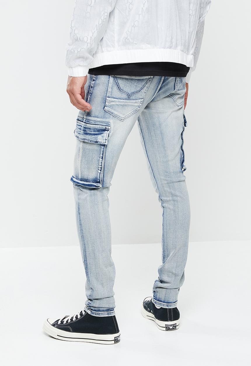 Cutty - Stacks skinny fit cargo denim jean - lt blue
