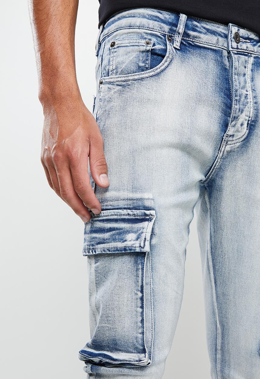 Cutty - Stacks skinny fit cargo denim jean - lt blue