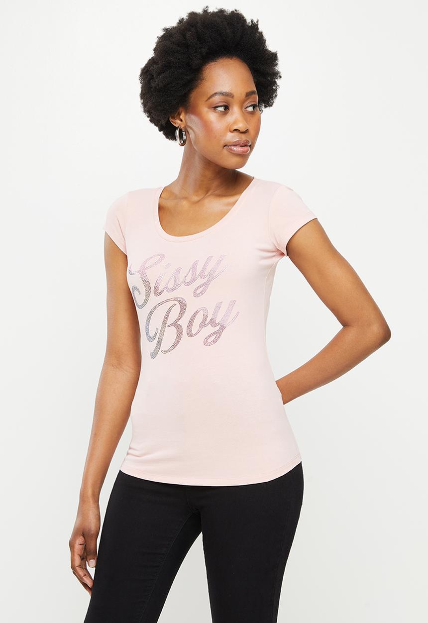 SISSY BOY - Fitted cap sleeve logo top - pink
