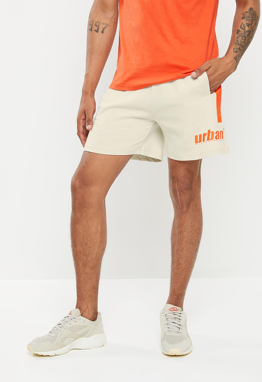 urban° - Urban contrast matt plastisol printed short - oyster mushroom