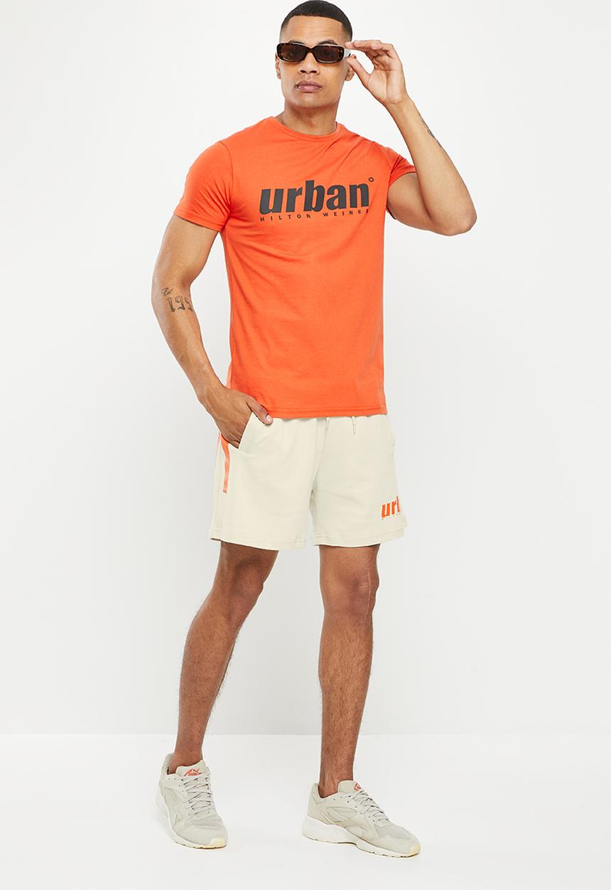 urban° - Urban contrast matt plastisol printed short - oyster mushroom
