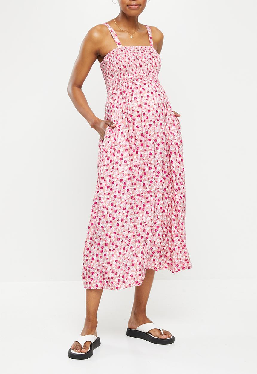 Cotton On - Maternity friendly bloom shirred midi dress - molly meadow rich fuchsia
