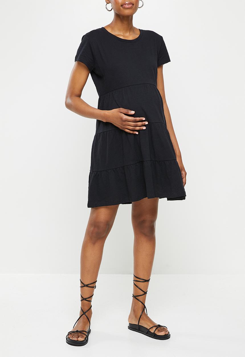 Cotton On - Maternity cotton tiered babydoll mini dress - black
