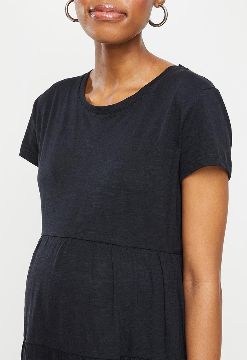 Cotton On - Maternity cotton tiered babydoll mini dress - black