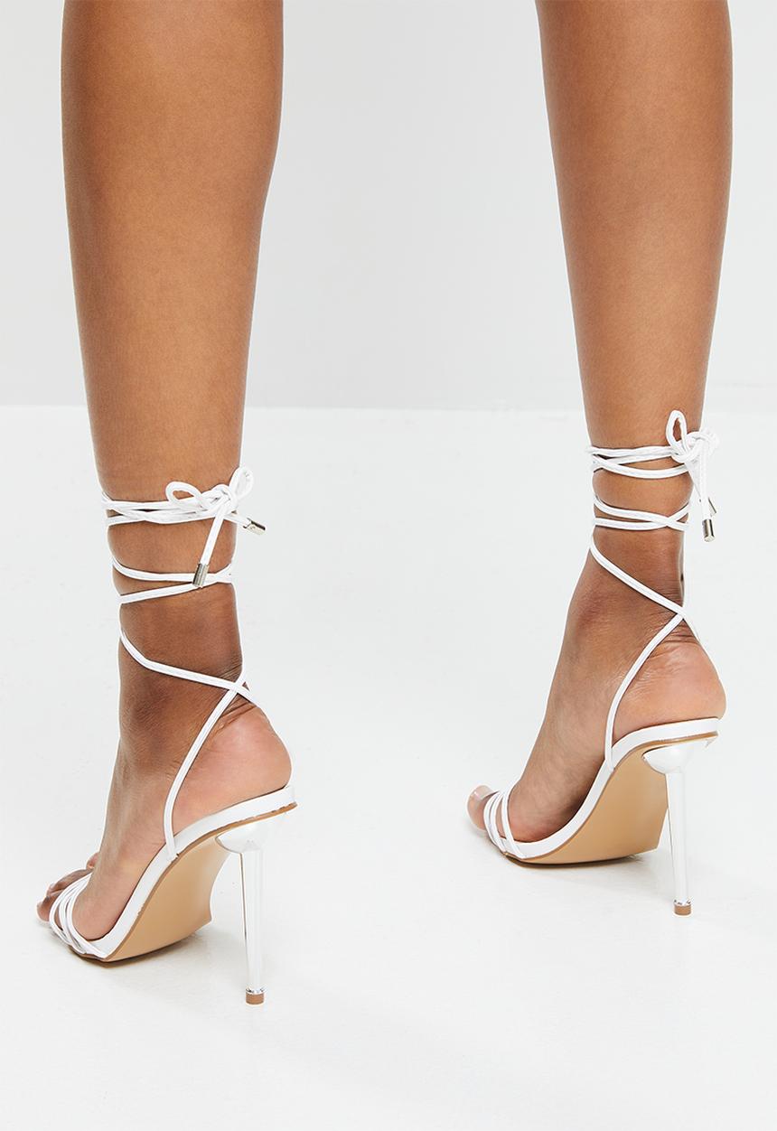 Footwork - Hematite ankle tie stiletto heel - white