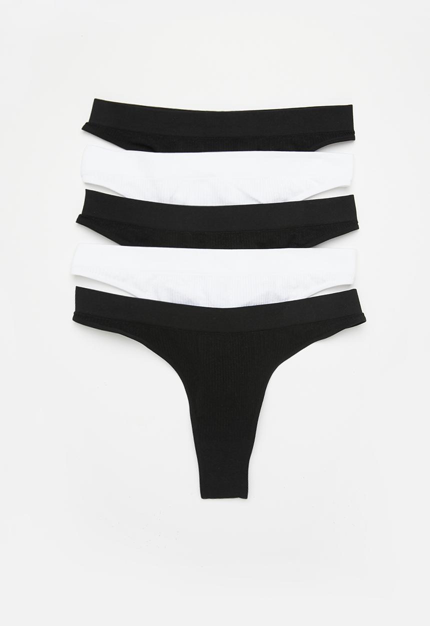Cotton On - Seamless high cut thong brief 5 pack - black/ black/ black/ white/ white