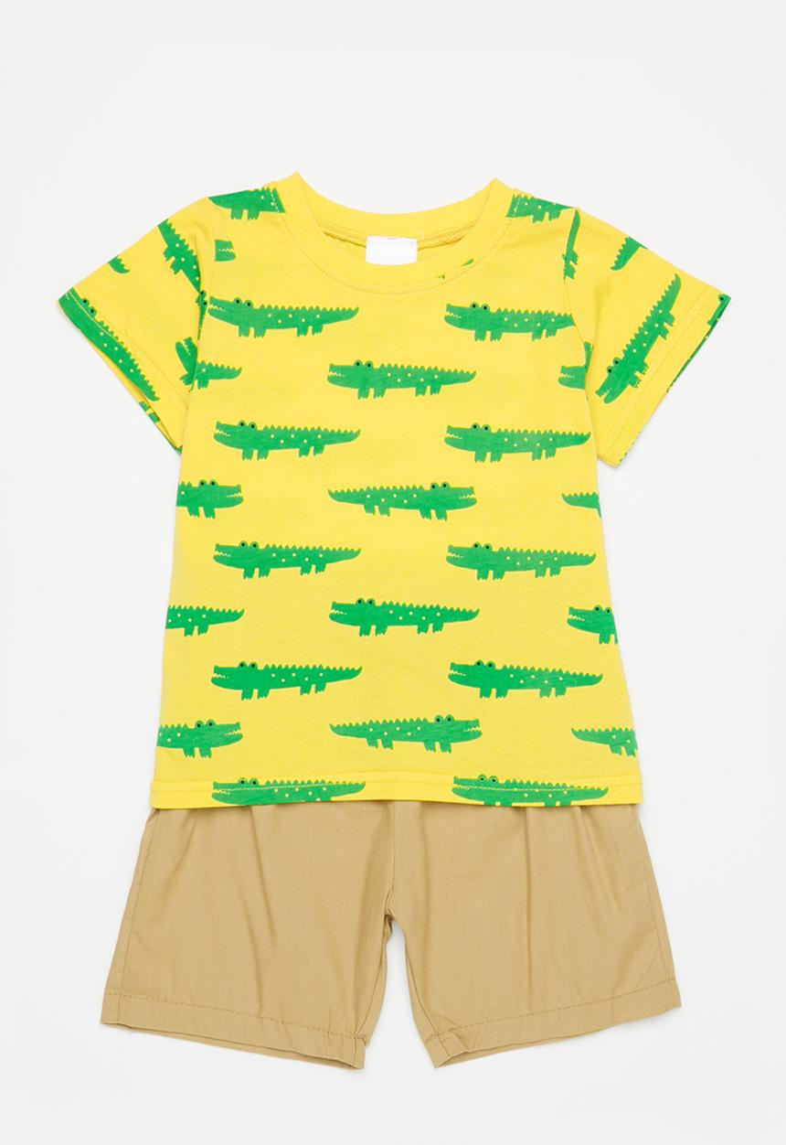 Pop Candy - Boys crocodile tee & shorts set - yellow