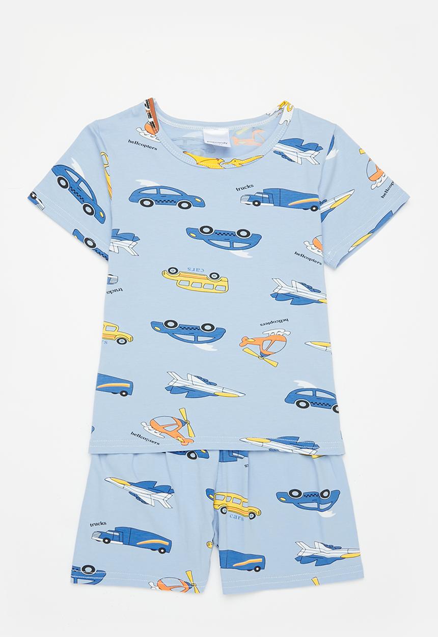 Pop Candy - Boys automotive printed tee & shorts pj set - blue