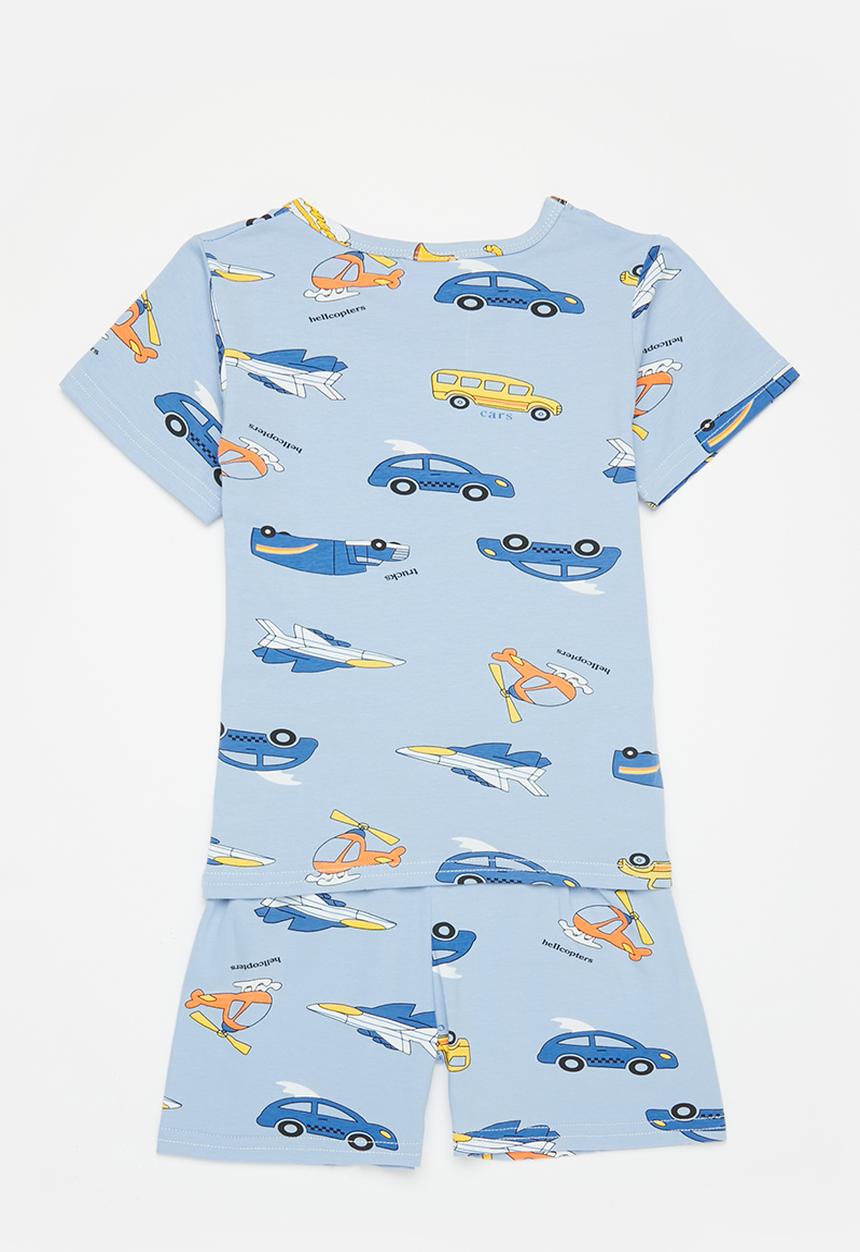 Pop Candy - Boys automotive printed tee & shorts pj set - blue