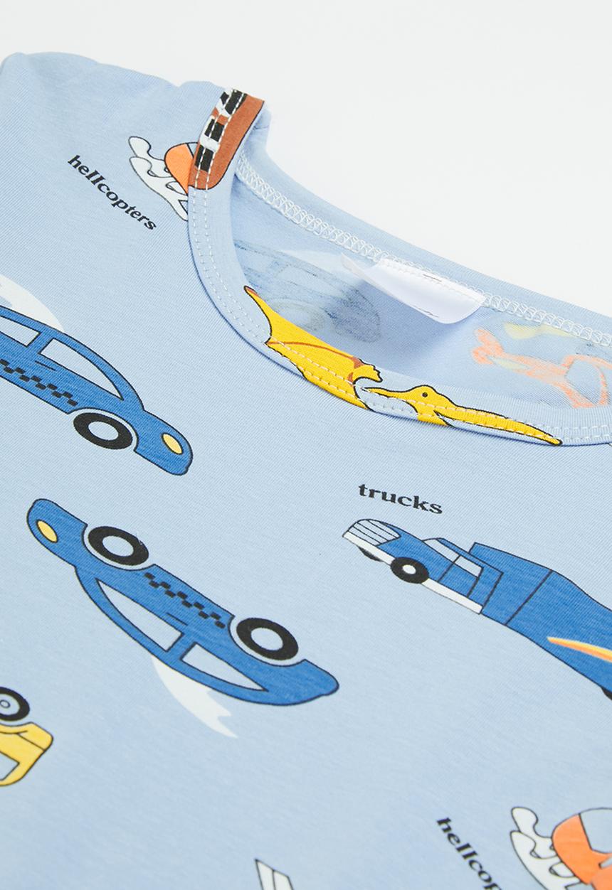 Pop Candy - Boys automotive printed tee & shorts pj set - blue