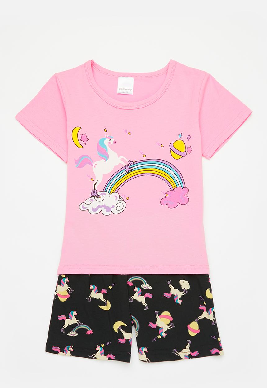 Pop Candy - Unicorn rainbow pj set - pink & black