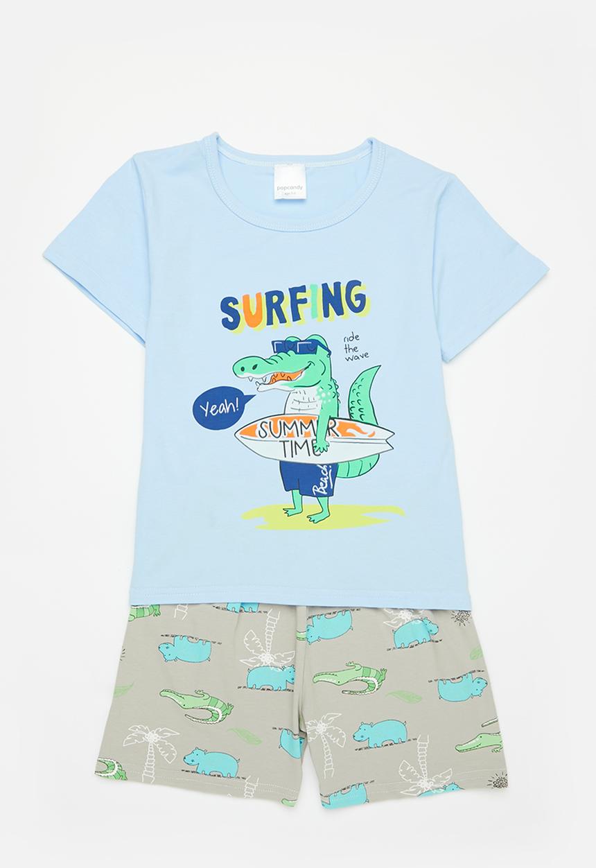Pop Candy - Dino surfing pj set - blue/grey