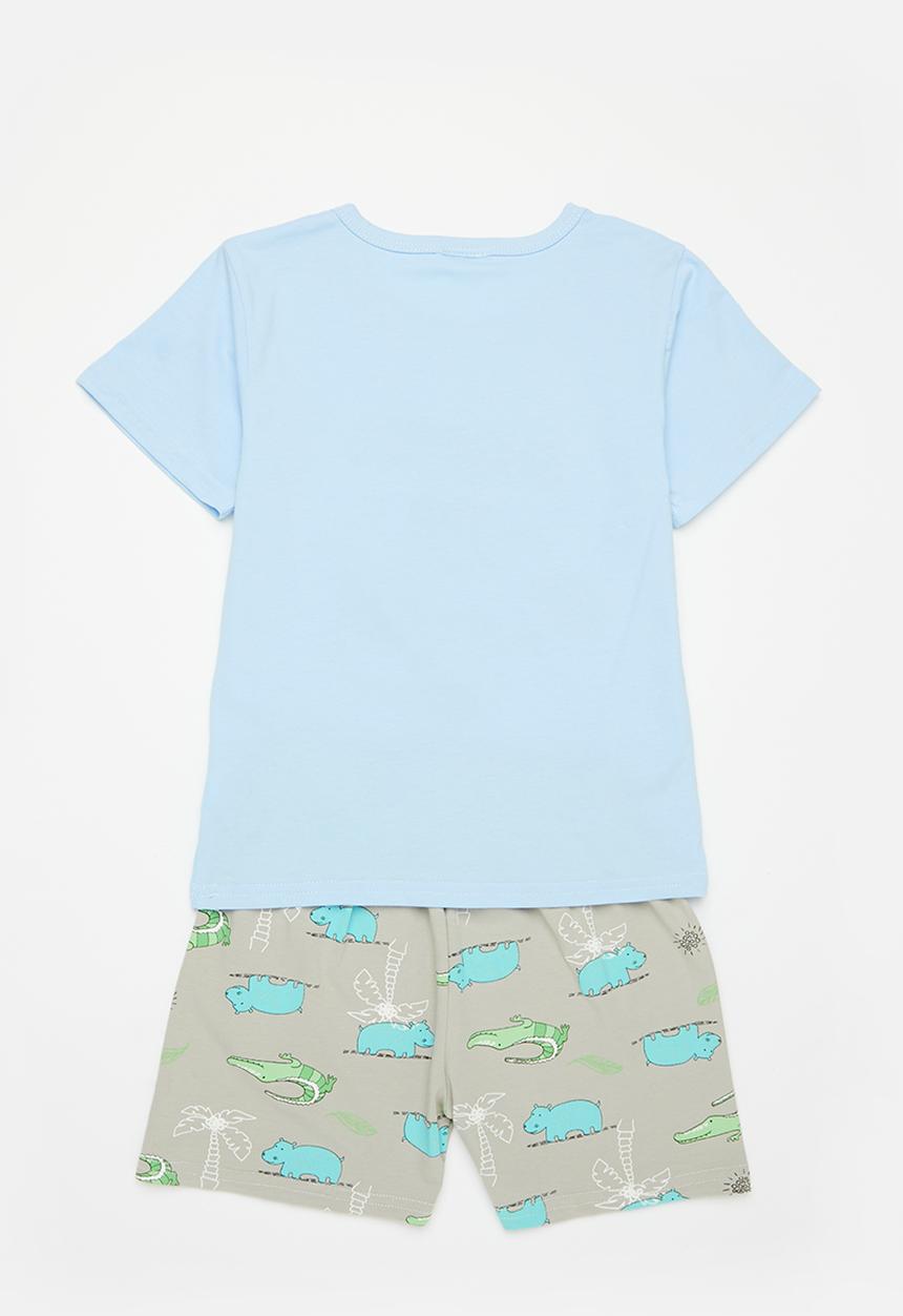 Pop Candy - Dino surfing pj set - blue/grey