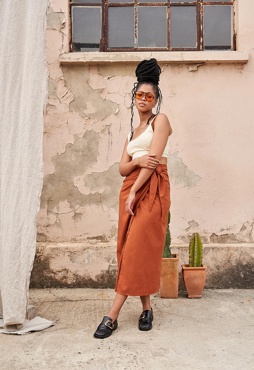 Superbalist - Lulama Wolf midi wrap skirt - Kalahari