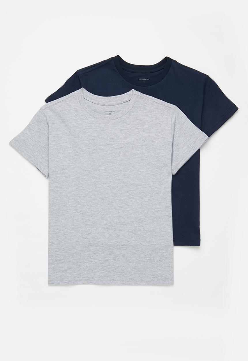 Superbalist - Girls 2 pack plain T-shirt - navy & grey