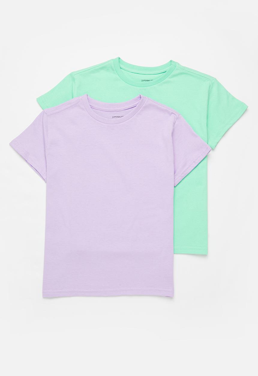 Superbalist - Girls 2 pack plain T-shirt - lilac & mint