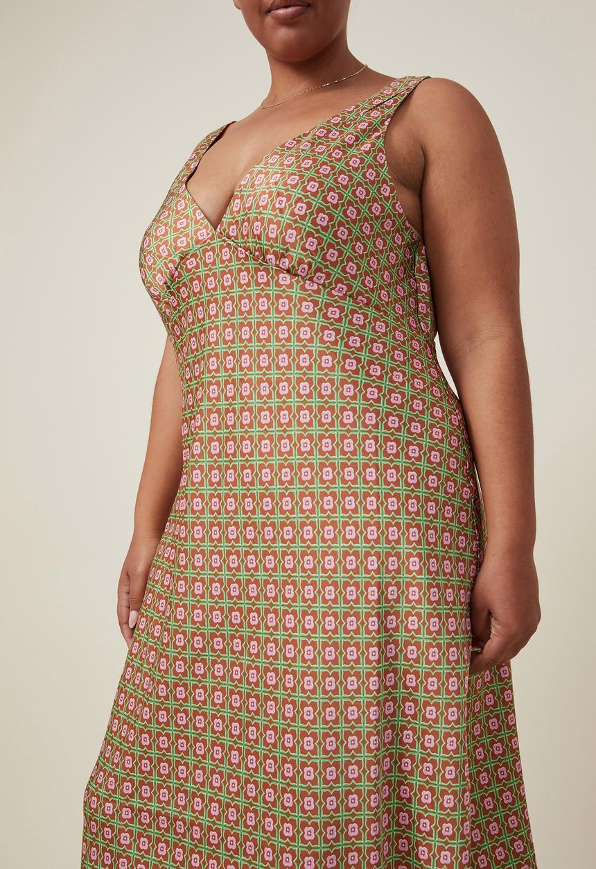 Cotton On - Curve amalfi v-neck midi dress - matilda floral geo