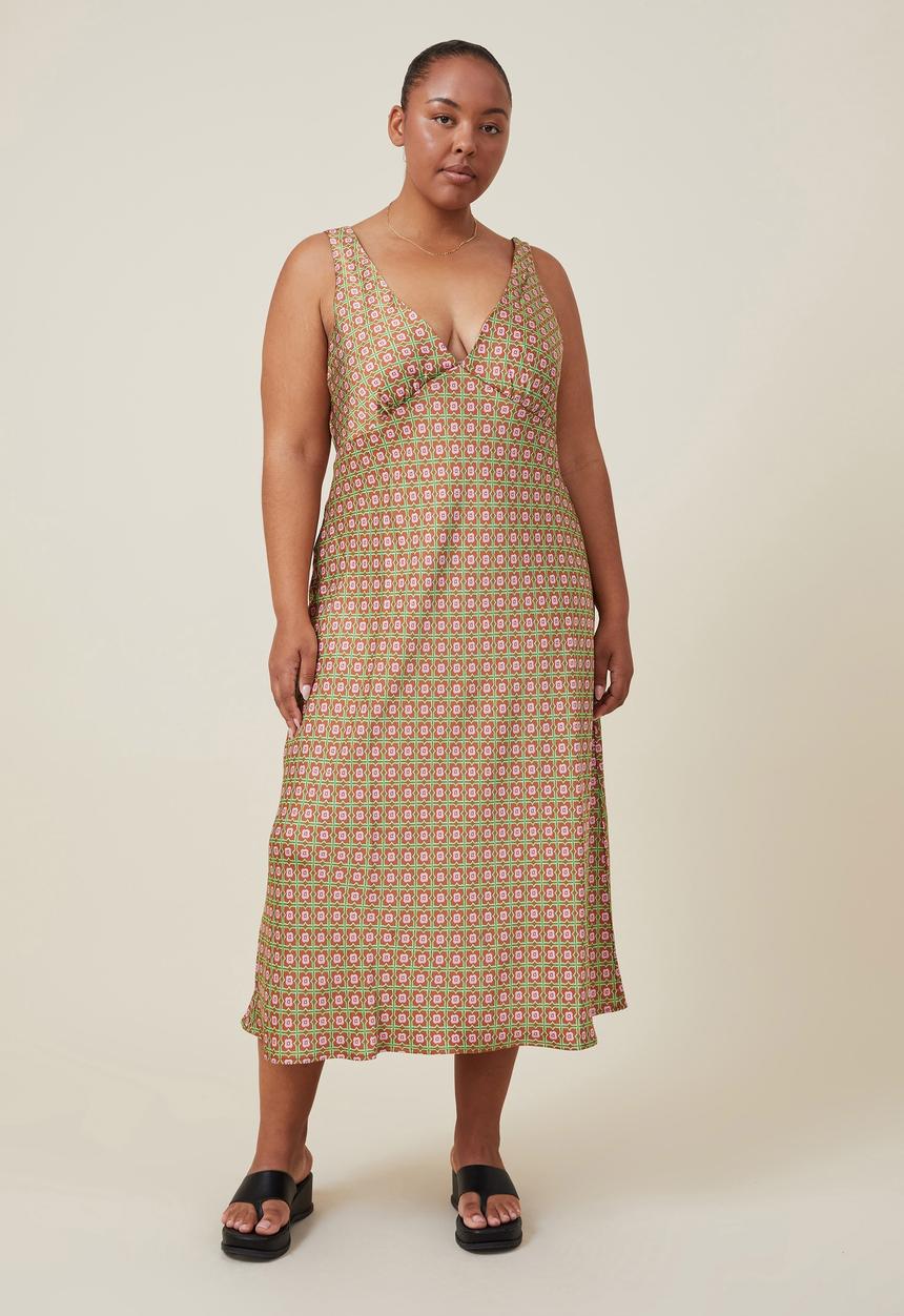 Cotton On - Curve amalfi v-neck midi dress - matilda floral geo