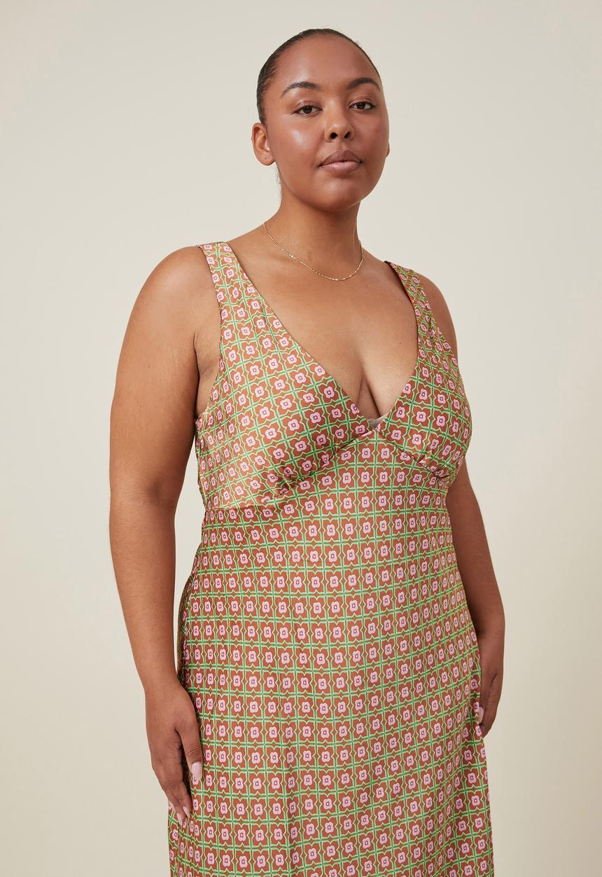 Cotton On - Curve amalfi v-neck midi dress - matilda floral geo