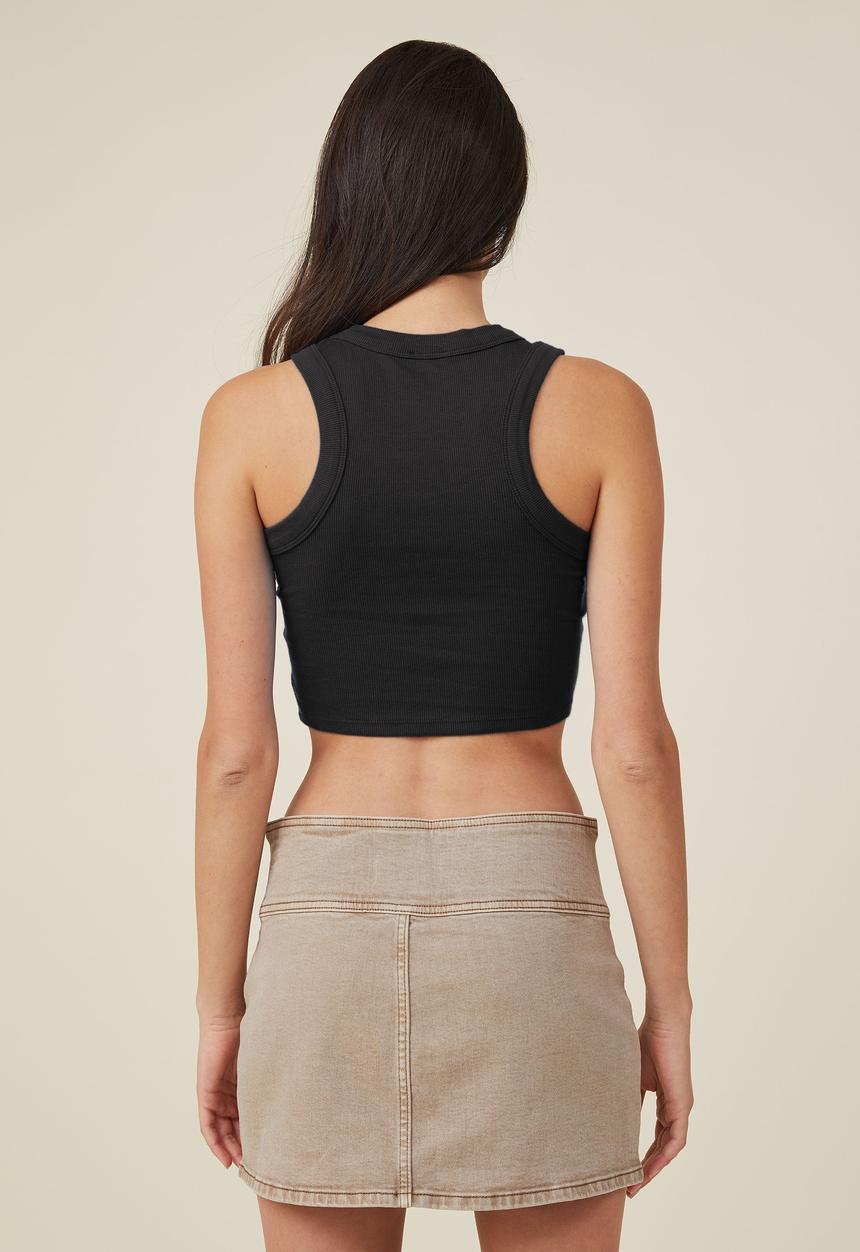 Cotton On - Curved hem organic rib tank - black