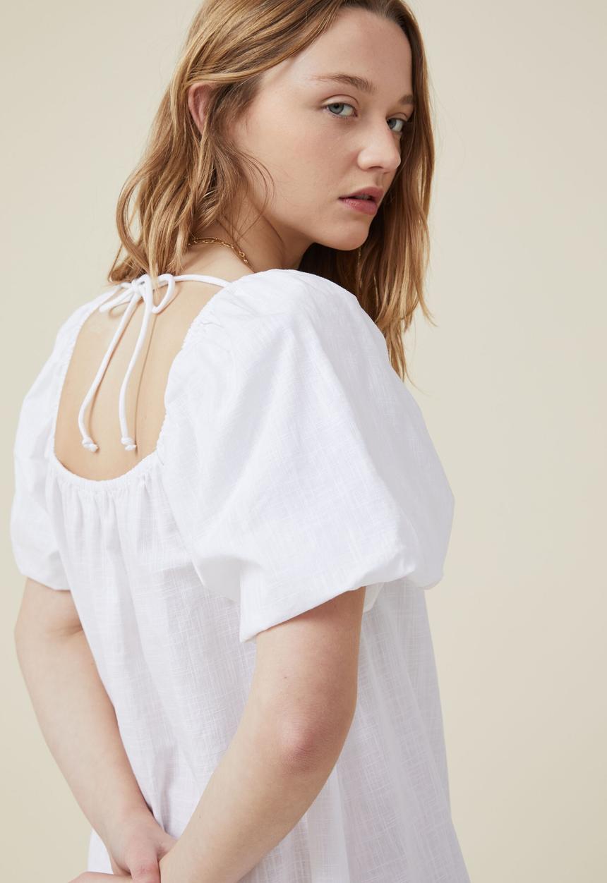 Cotton On - Harlow short sleeve mini dress - white