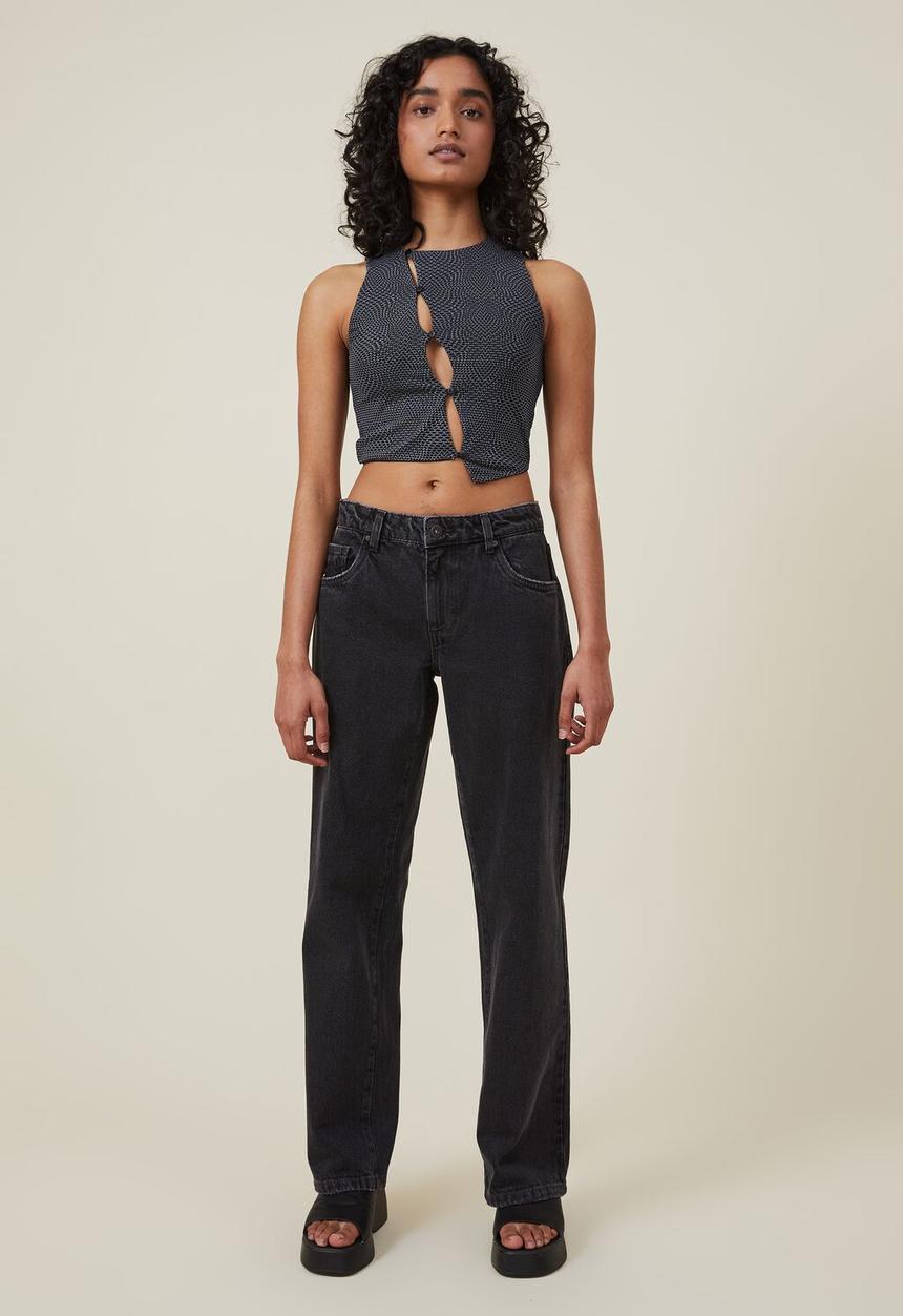 Cotton On - Lexi mesh cut out tank - char radial black