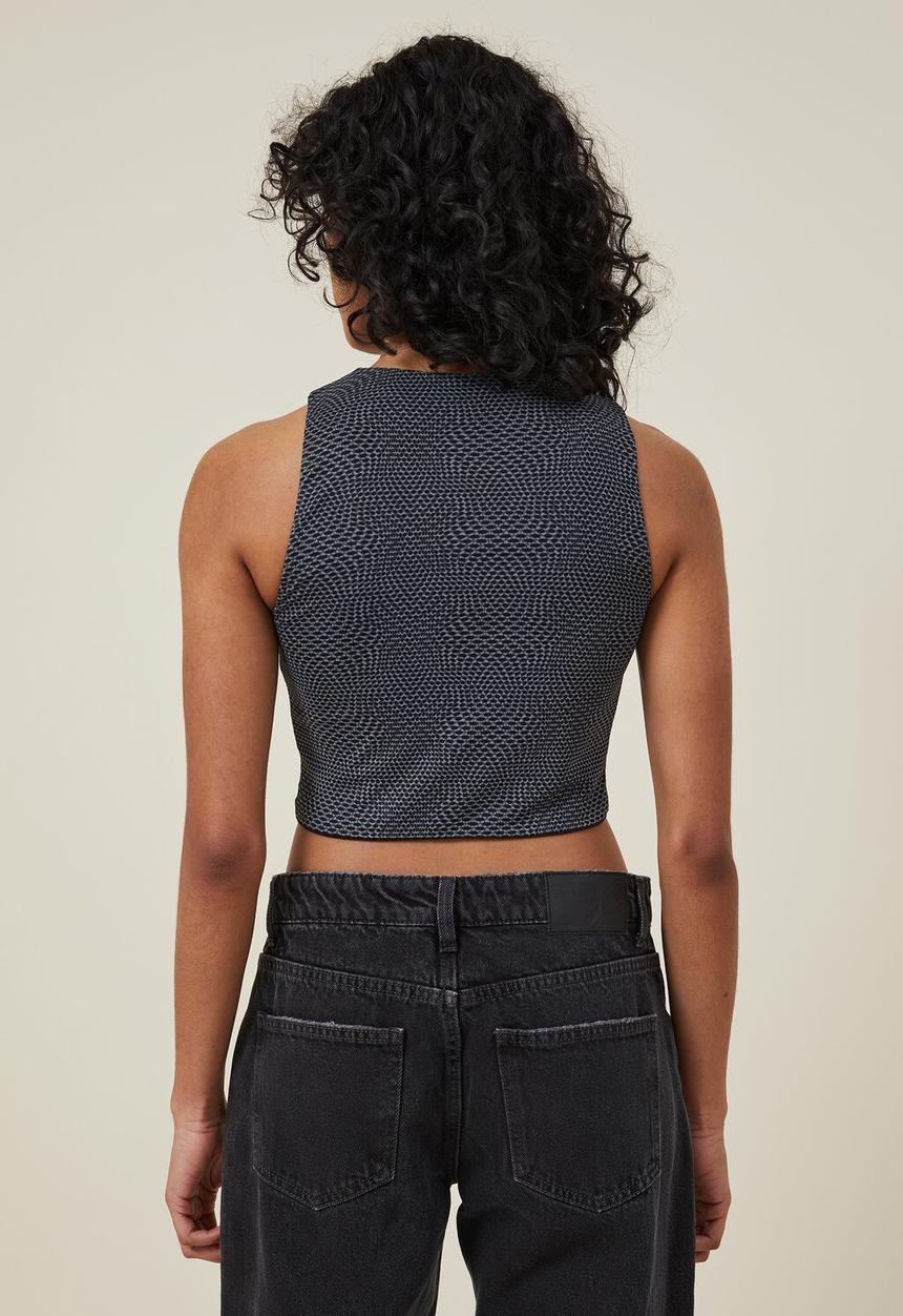 Cotton On - Lexi mesh cut out tank - char radial black