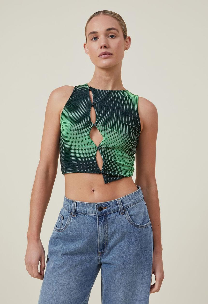 Cotton On - Lexi mesh cut out tank - rita radial wave deep sea green