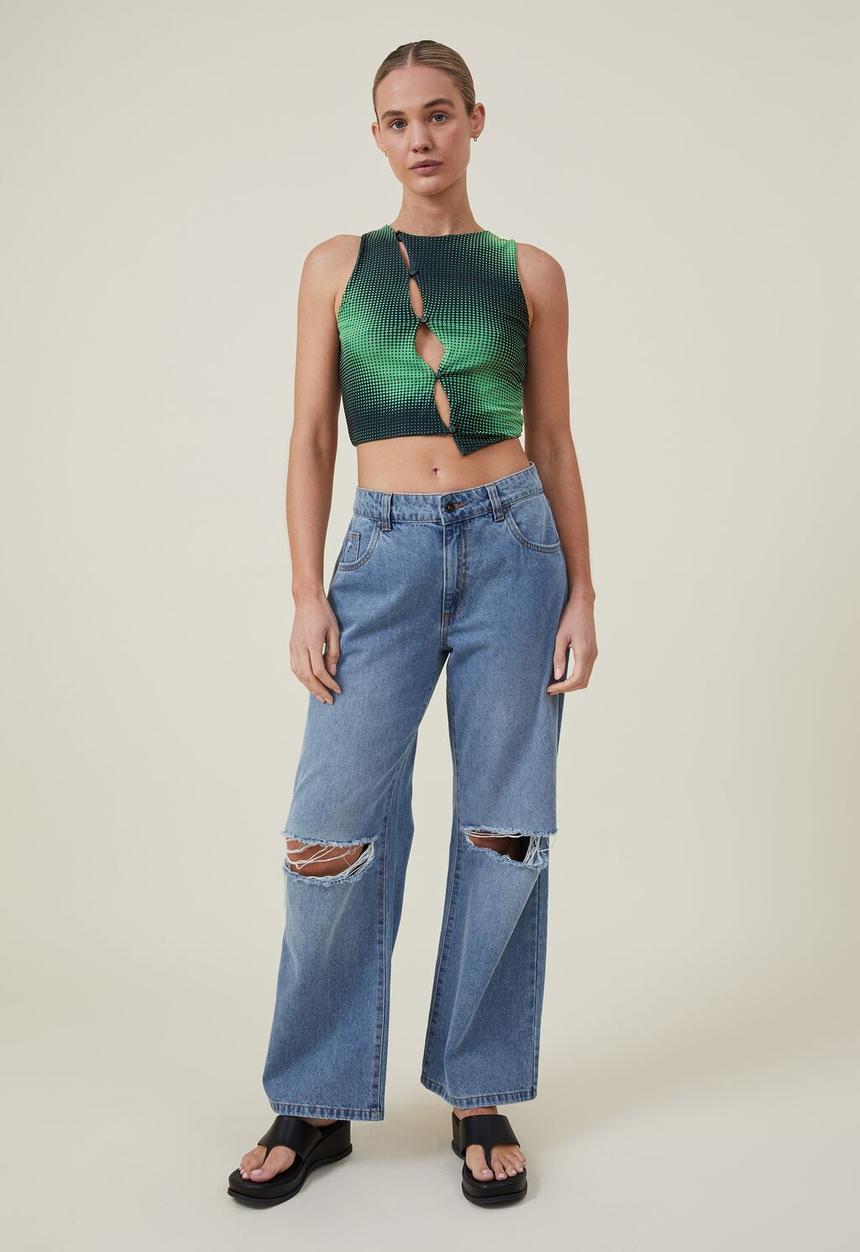 Cotton On - Lexi mesh cut out tank - rita radial wave deep sea green