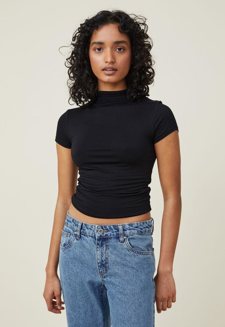 Cotton On - Nadia mock neck short sleeve top - black