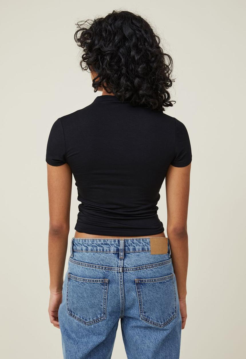 Cotton On - Nadia mock neck short sleeve top - black