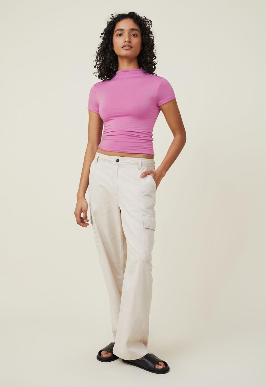 Cotton On - Nadia mock neck short sleeve top - vibrant mauve