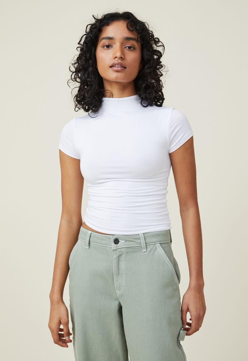 Cotton On - Nadia mock neck short sleeve top - white