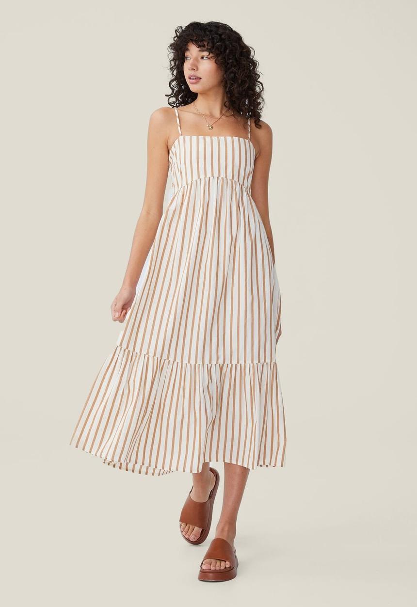 Cotton On - Piper strappy midi dress - bronzed camel stripe
