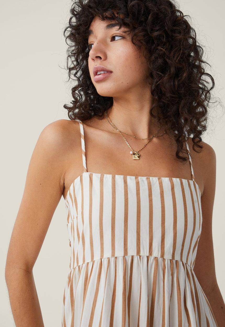 Cotton On - Piper strappy midi dress - bronzed camel stripe