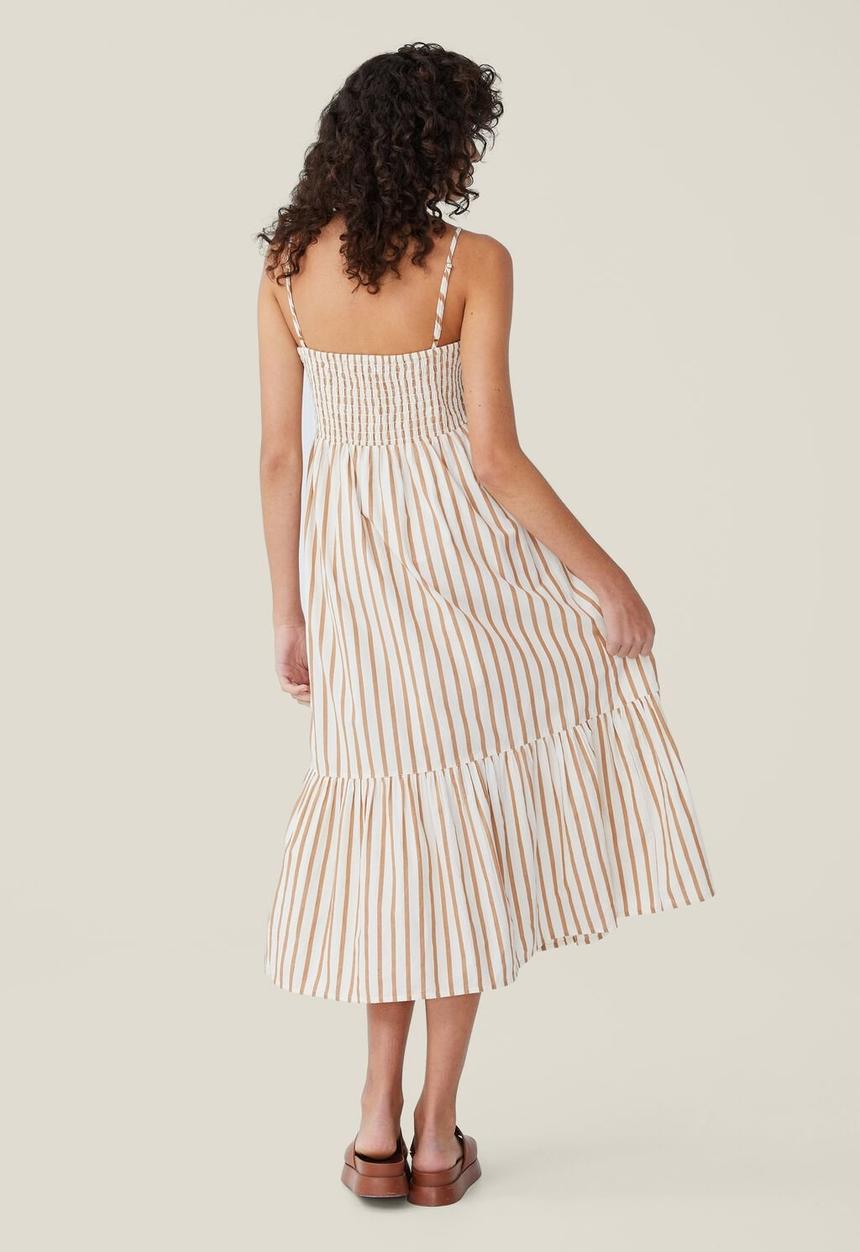Cotton On - Piper strappy midi dress - bronzed camel stripe