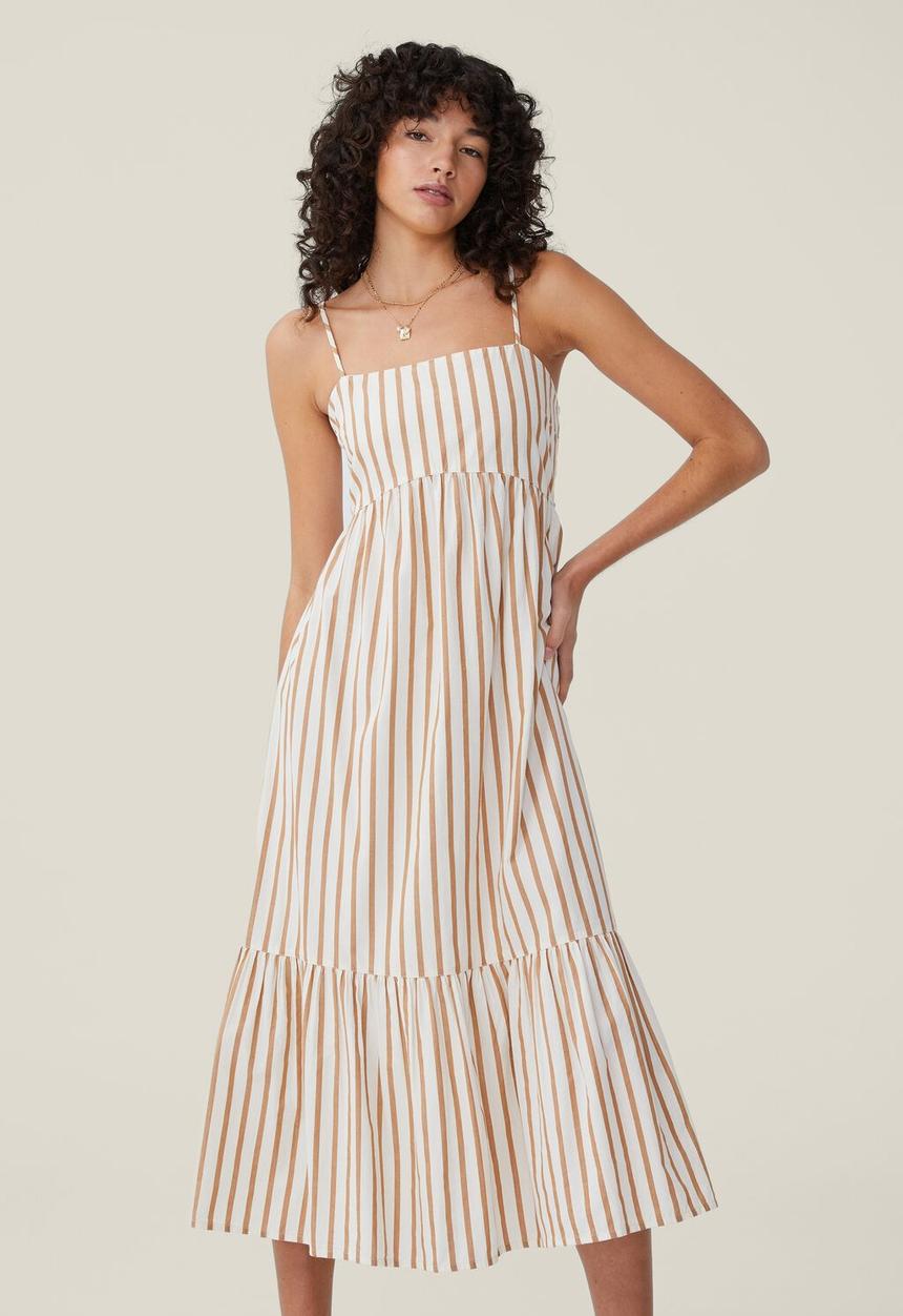 Cotton On - Piper strappy midi dress - bronzed camel stripe