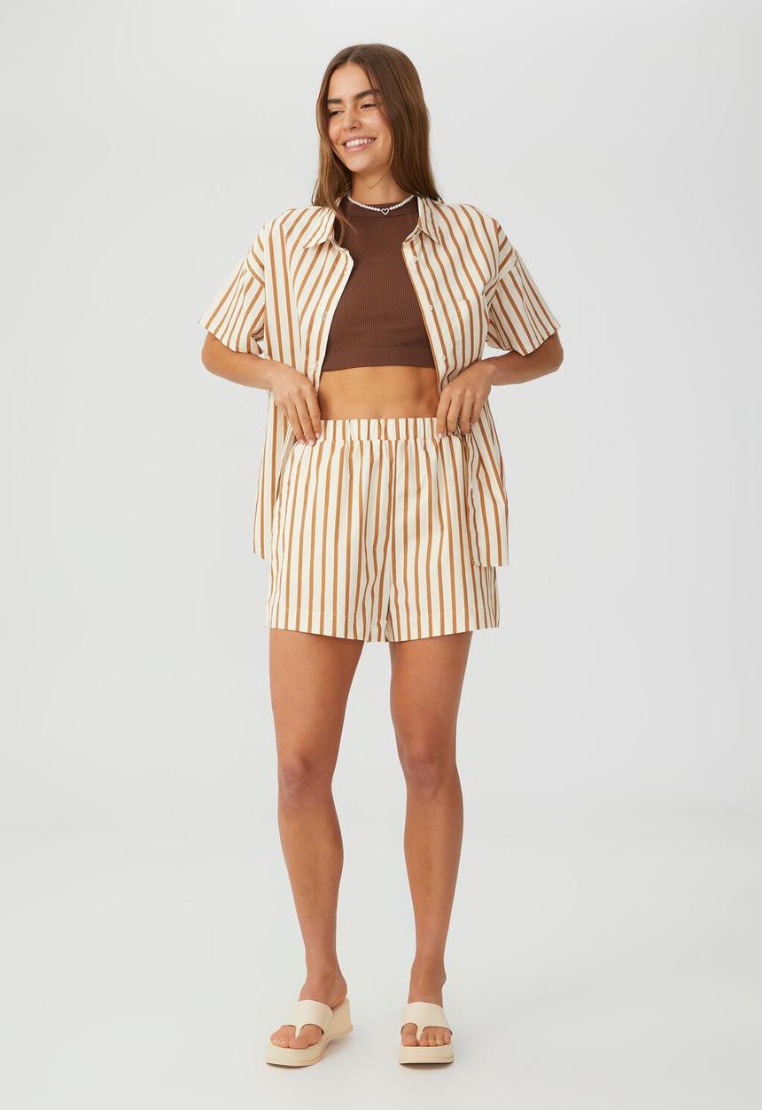 Cotton On - Sorrento short - bronzed camel stripe
