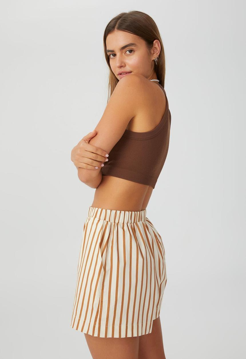 Cotton On - Sorrento short - bronzed camel stripe
