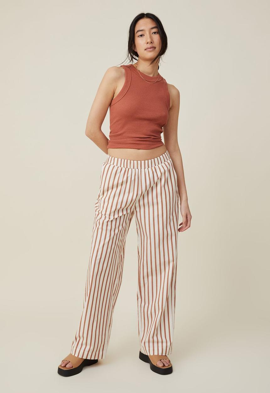 Cotton On - Sorrento wide leg pant - bronzed camel stripe