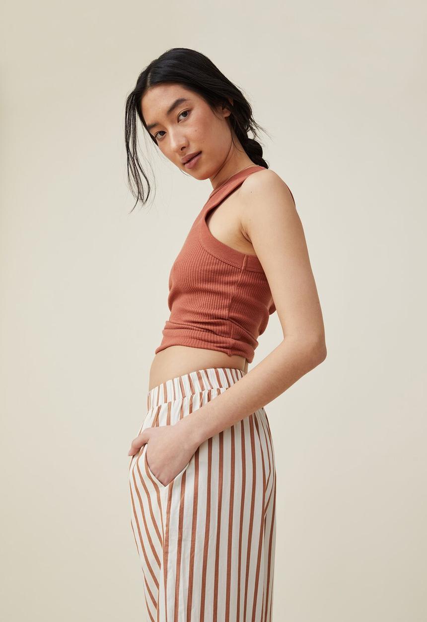 Cotton On - Sorrento wide leg pant - bronzed camel stripe